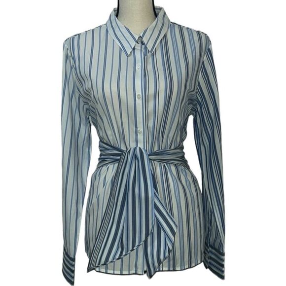 Tommy Hilfiger Young American Striped Tie Front Button Down Blouse - Picture 1 of 11